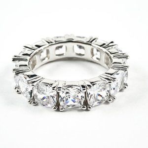 Beautiful CZ Cushion Eternity Silver Band Ring